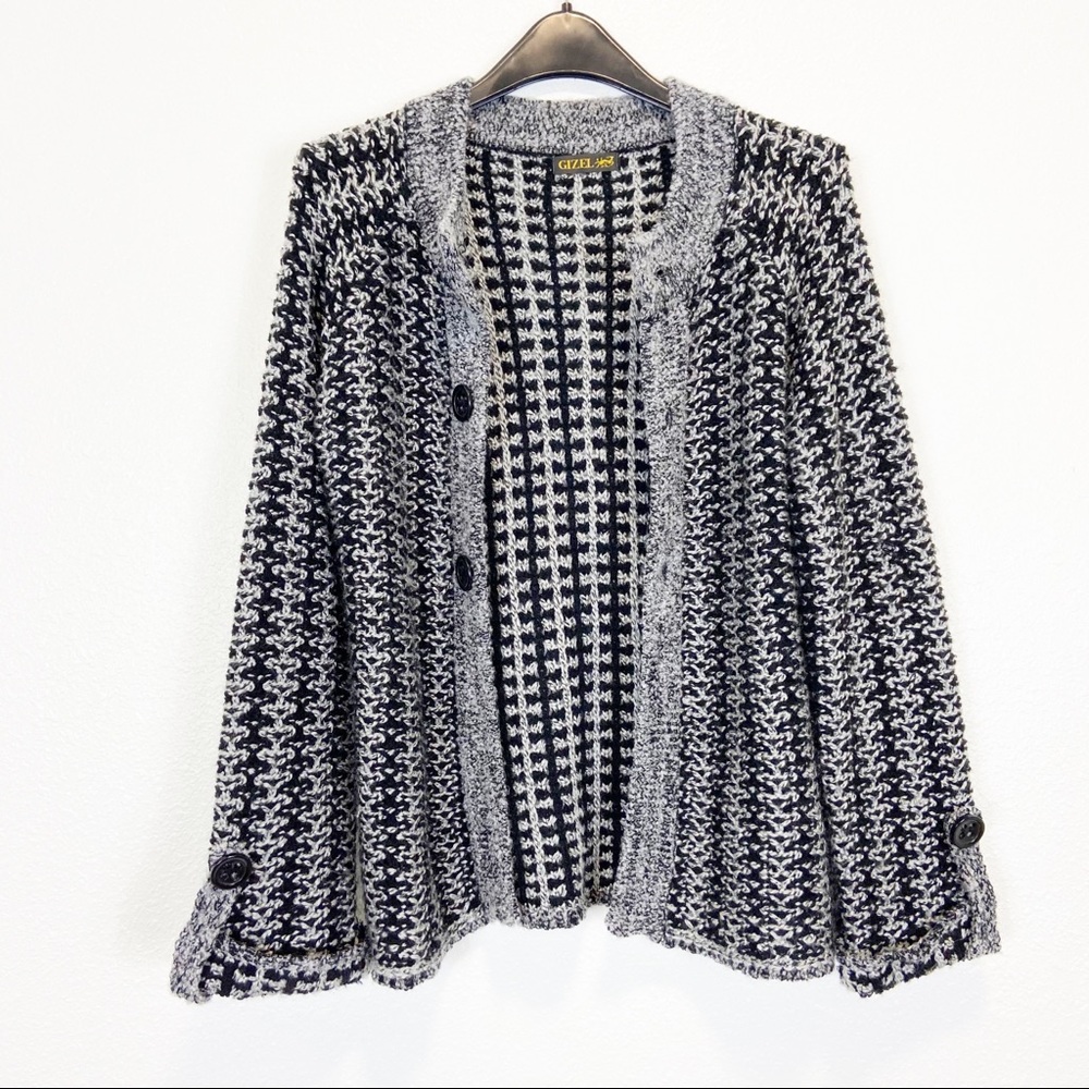 Gizel Black Gray Open Knit Wool Blend Cardigan M/L